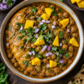 Bheeja Kulcha soaked in chana masala with mango chunks