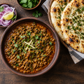 Minced meat keema in gravy with kulcha bread