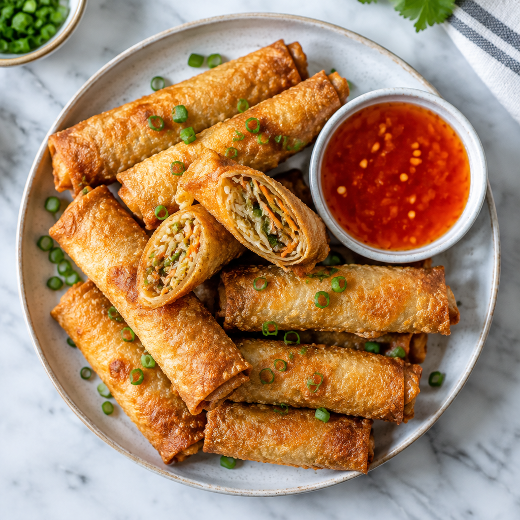 Crispy noodle spring rolls with dipping sauce