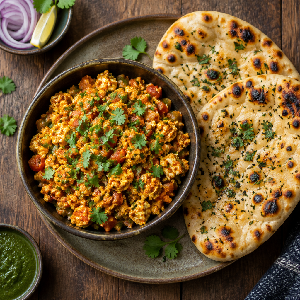 Scrambled paneer bhurji with kulcha bread