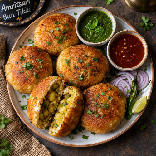 Crispy potato stuffed buns with tangy chutneys