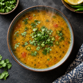 Warm Indian soup with herbs garnish