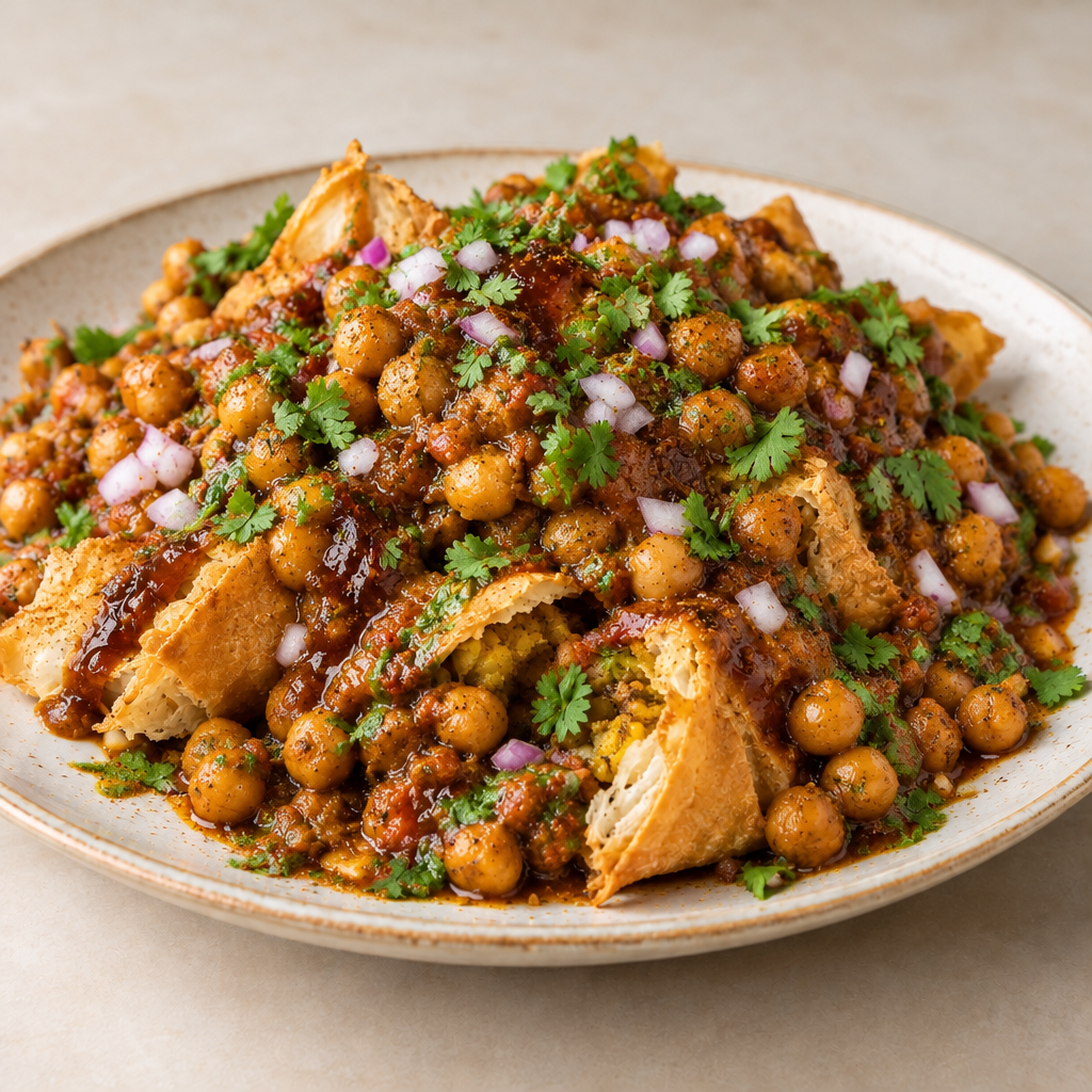 Samosa Chat with chana masala